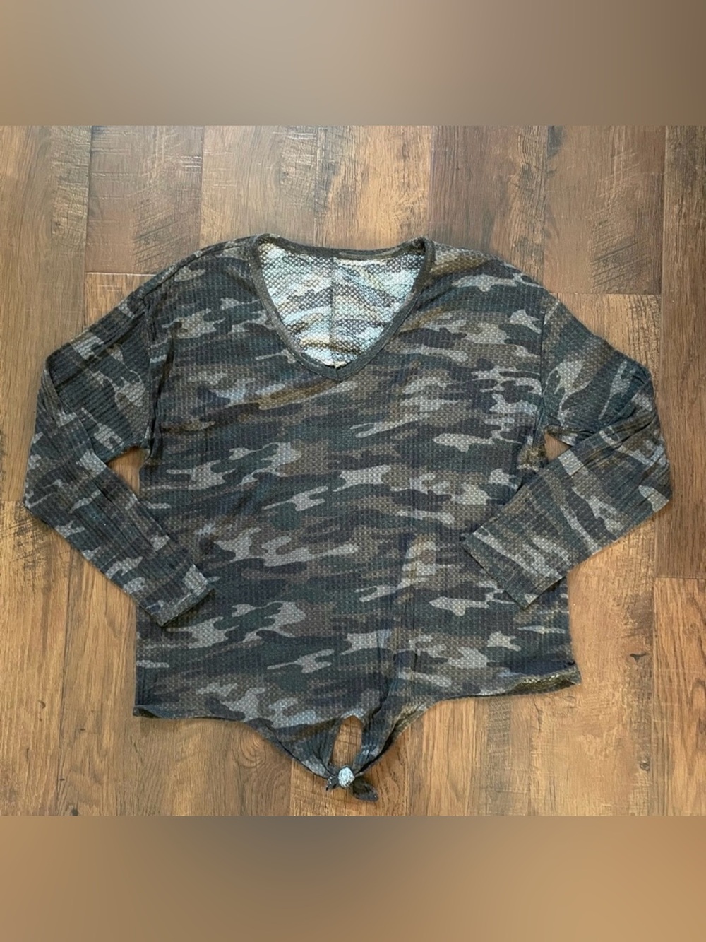 Plus size camouflage v neck top
